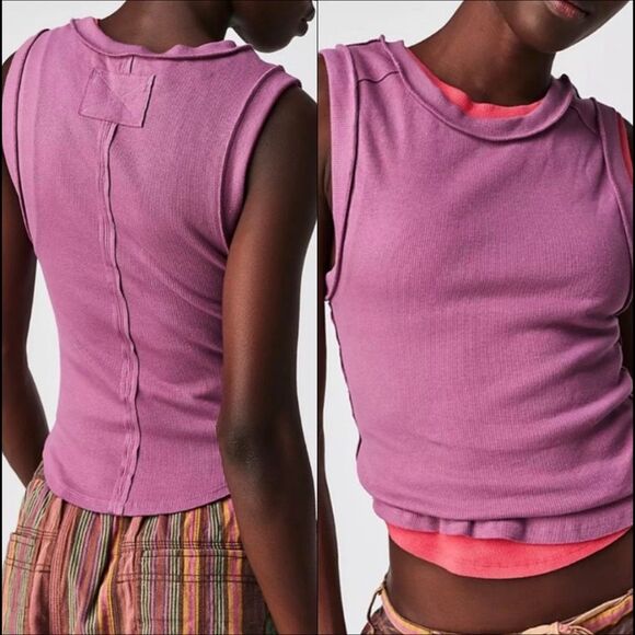 Free People Tops - Free People X We The Free Kate Ribbed Stretch Tank Top Grape Womens S NEW
